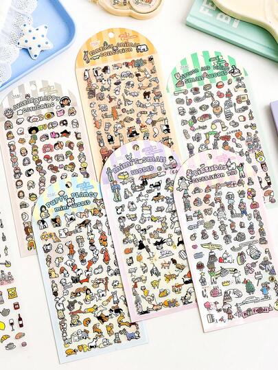 2pcs Cartoon Cute Die-Cut Stickers, Colorful Little World Series, Suitable For Gifts, Office, Home, Marking, Labels, Classrooms, Entertainment Toys, Student Journals, Creative Retro Decoration DIY Stickers Scrapbook Supplies Stationery Funny Stickers