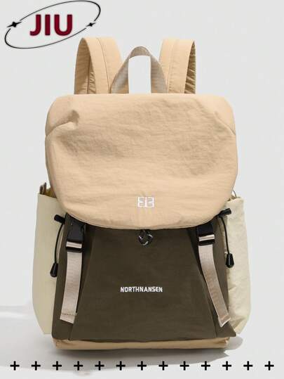 女士防盗撞色尼龙户外背包；多功能时尚日常包；多口袋轻便旅行包；大容量简约学生背包；便携设计，适合工作通勤、购物、徒步旅行、训练、生日、节日礼物，适合学生、护士、教师、商务人士