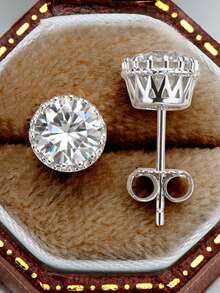 XUJIA 1 Đôi bông tai bạc 925 đính đá Moissanite, kích thước 6.5mm - 1 carat*2 viên đá Moissanite cắt tròn, trang sức bạc vĩnh cửu không gây dị ứng, thích hợp để đeo hàng ngày, làm quà tặng trong đám cưới và các dịp đặc biệt. - Đinh tán - Xem 7