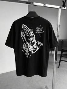 FRACTYR 男士休闲街头风宽松圆领印花T恤，夏季款 - 黑色 - 查看 1