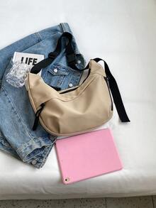 Túi đeo vai chống thấm nước bằng nylon màu đen thời trang, kiểu dáng tối giản thường ngày dành cho sinh viên, quai đeo rộng, thiết kế nhiều khóa kéo, phù hợp cho sinh viên, đi mua sắm và sử dụng hàng ngày. - Màu Khaki - Xem 5