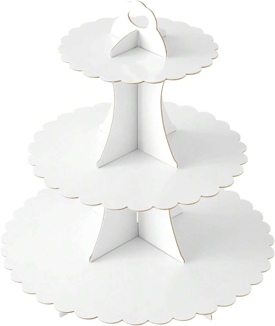 Soleebee 3-Tier Cupcake Stand, Cardboard Cupcake Tower, Dessert Cup Cake Stand Tower Birthday Wedding Party Decoration, Cupcake Tier Stand 1 Set (White) - 白色 - 查看 1