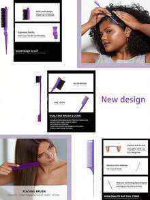 Unisex Slick Back Hair Brush Set, Nylon Teasing And Smoothing Brush Kit With Rat Tail Comb, Edge Brush, Spray Bottle And Hair Ties For Sleek Bun, Ponytail, Parting, Backcombing, Hairline Styling And Flyaway Control - Multicolor - View 5