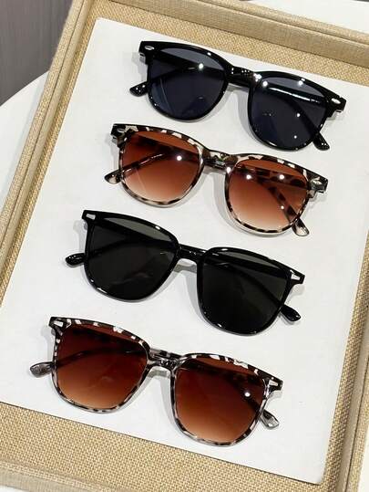 4件装女士圆形豹纹多色复古经典时尚眼镜，适合音乐节、户外旅行、街头拍照配饰