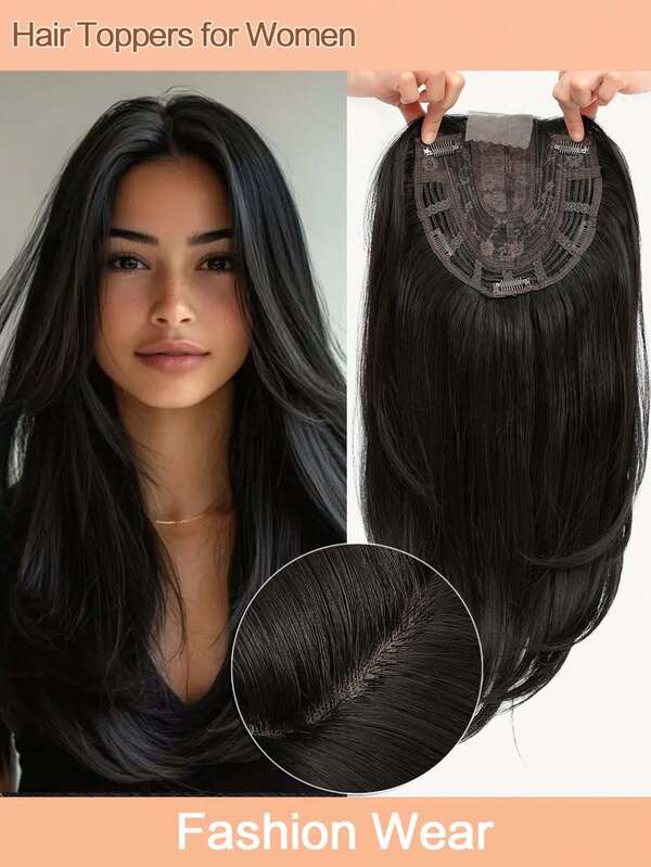 Hair Toppers For Hair Loss 18inch Hair Pieces For Women 6.5X6.5 Inch Hair Topper Adding Extra Hair Volume, Natural Black Straight Hair Toppers For Women