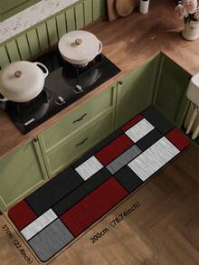 1 tấm thảm bếp bằng silicon họa tiết hình học bất đối xứng, được chia thành các khối màu đỏ tía, đen đậm, xám nhạt và trắng bạc bởi các đường kẻ đen dày với các đường sọc dọc tinh tế, tạo nên sự kết hợp giữa phong cách công nghiệp và tối giản hiện đại, vừa chắc chắn lại vừa có chiều sâu thị giác. Thảm bếp cao cấp, thời trang, êm ái và chống mỏi. - Nhiều màu - Xem 10