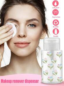 Tulip Pattern Refillable PET Portable Travel Bottle, Makeup Remover Decanting Bottle, With 3.38oz/6.76oz Portable Pump Head, Suitable For Nail Polish Remover, Toner And Makeup Remover, Dome Design, Hand Wash, Reusable, Makeup Remover Bottle - Multicolor - View 6