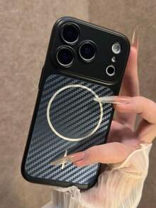 Luxury Carbon Fiber Stripes Magnetic Wireless Charging Phone Case Compatible With IPhone 17 ProMax 17 Pro 16 15 14 13 Pro Max Hard PC Back Cover - Black - View 4