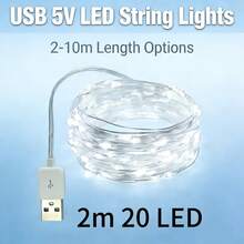 1 Pack 5V USB LED String Lights | Flexible Copper Wire | 2-10M | Plug And Play | Low Voltage | Ideal For Christmas, Valentine's Day, Bedroom, Party And Wedding Decoration - White - View 11