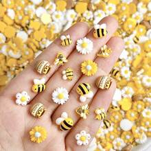 10个/20个随机混装ABS卡通黄色小蜜蜂可爱蜂蜜罐花朵美甲饰品甜美风格美甲配件DIY美甲用品 - 彩色 - 查看 1