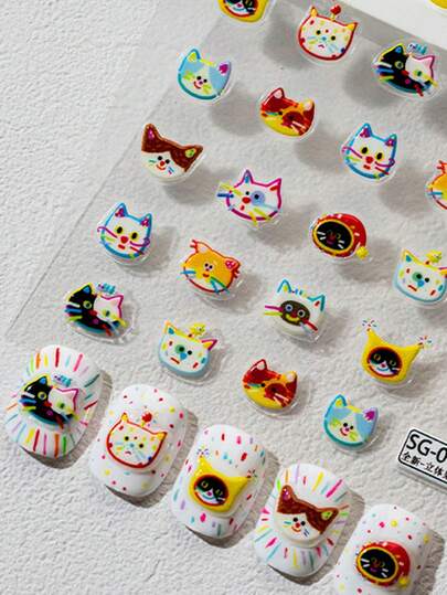 卡通趣味美甲贴纸，浮雕美甲贴纸，女士自粘美甲贴纸，5D浮雕效果，可爱有趣，精致主题，轻松DIY美甲装饰，节日礼物，派对风格贴纸，水杯手机装饰贴纸