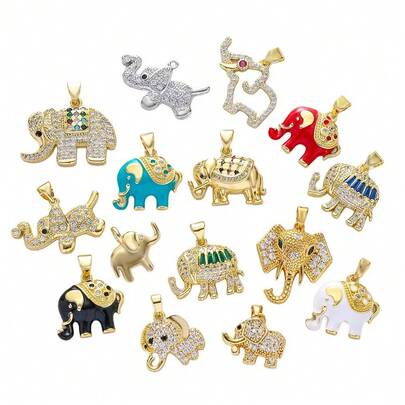 1pc Luxury Copper Elephant Pendant, DIY Bracelet, Necklace, Earrings, Bag Charm Accessory
