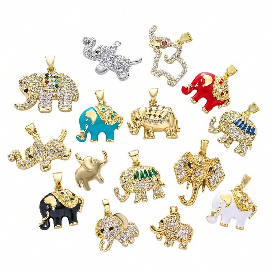 1件装奢华铜质大象吊坠，可DIY手链、项链、耳环、包包挂饰 - 彩色 - 查看 1