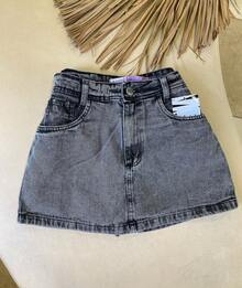 Plain Graphite Denim Skirt For Women, Light Blue - 灰色 - 查看 1