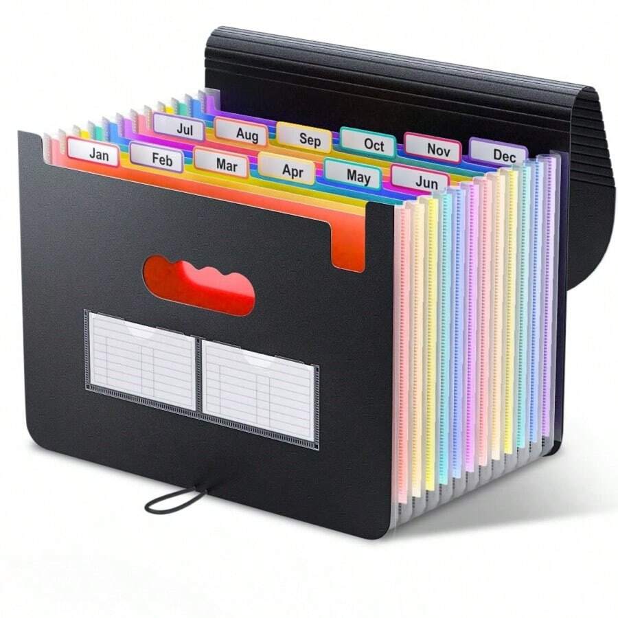 1pc Expandable File Folder, 12/24 Pockets Accordion Document Organizer, Portable Expandable Plastic File Box, Accordion Bill/Paper/Document/Receipt Organizer File Folder (A4/Letter Size), Art Supplies - Black - View 1