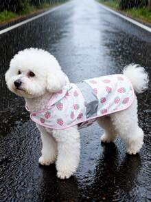 1 pieza Impermeable con capucha con estampado de perros y gatos con frutas y tiras reflectantes para perros pequeños y medianos - Rosa - Ver 4