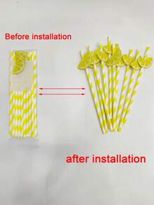 20/50/100pcs Creative Lemon Pattern Party Paper Straws, Cute Cartoon Striped Paper Straws, Suitable For Birthday Party, Holiday Celebration, Dessert & Beverage Decoration, Party Decoration, Birthday Party, Pre-Wedding Party Supplies, Valentine's Day, Thanksgiving Gifts, 1/10 Pack - View 7