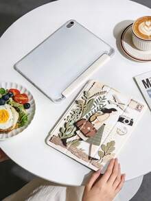 1pc Illustrated Girl & Airplane Pattern Painted Tablet Case, Compatible With IPad Mini4/Mini5/Mini6/Mini7/Air/Air2/9.7/10.2/10.5/Air4/Air5/10.9/Pro 11-Inch/10th Gen/ Air 11-In.(M2)-2024/ Pro11-In.(M4)-2024/Air 11-Inch (M3) 2025/ (A16) 11 Inch 11th Generation 2025, Galaxy Tab A8 10.5 Inch 2022, Tri-Fold Stand, TPU Soft Edge Protection, Magnetic Sleep/Wake, Leisure/Fun/Healing/Personalized - Multicolor - View 6