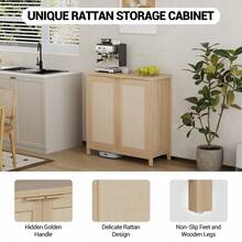 Rattan Buffet Cabinet With 2 Drawers, Light Oak Shaker Style Sideboard Storage Cabinet With Adjustable Shelf For Dining Room, Kitchen & Entryway - Wood Color - View 6