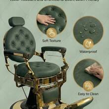 Huisuilinss Vintage Barber Chair,Hydraulic Recline Salon Chair,Hair Styling Chair,Adjustable Height,360° Swivel,Headrest & Footrest,700lbs Capacity,For Barbershop Beauty Tattoo Massage - 綠色 - 查看 6