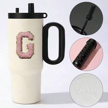 1个冰霸杯，大容量不锈钢恒温水瓶，便携式，26个字母A-Z图案，带吸管手柄 - 白色 - 查看 22