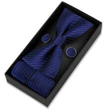 3pcs Striped Bow Tie, Pocket Square, Cufflinks Gift Set, Groom/Host Formal Accessories - Multicolor - View 14