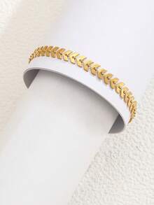 1pc Elegant Stainless Steel Golden Wheat Anklet, Suitable As Decorative Accessory Jewelry Gift For Family And Friends, Daily Travel Decoration - Gold - View 4