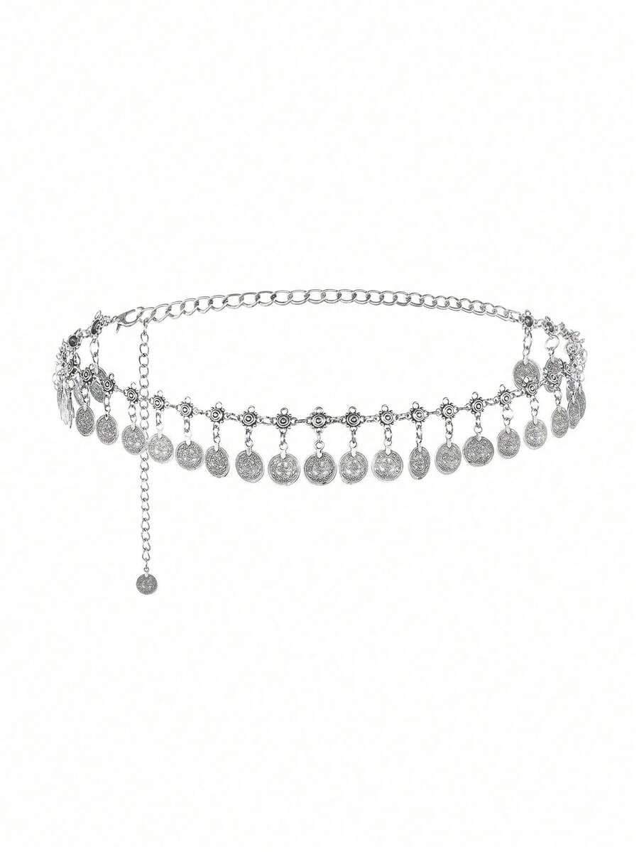 1 chiếc dây thắt lưng trang trí nhiều lớp bằng kim loại dành cho nữ, đa năng, phù hợp với áo sơ mi, váy, biểu diễn múa bụng, có nhiều màu sắc để lựa chọn. - Bạc nhiều lớp - Xem 1