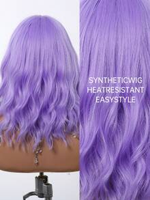 FIVE STARS Purple 14 Inch Short Curly Bob Wigs With Bangs For Women,Heat-Resistant Synthetic Fiber Hair,Wigs For Daily Party Cosplay Wear Music Festival - 紫色 - 查看 4