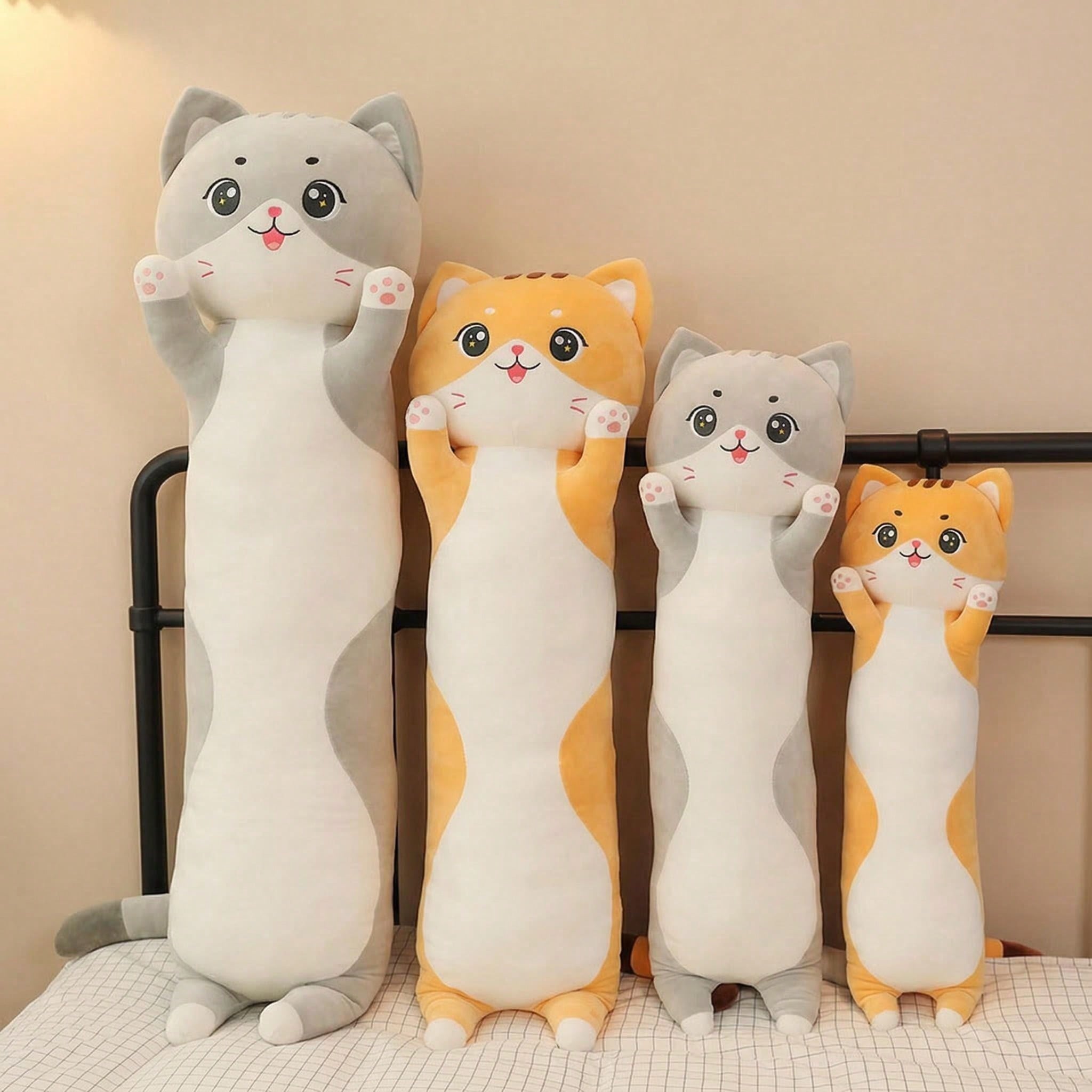Cuscino in peluche morbido e soffice a forma di gatto con faccia grande, bambola di peluche a tema cartone animato, cuscino/bambola di gatto lungo e
