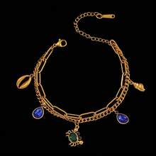 1 chiếc vòng tay bằng thép không gỉ, thuộc bộ sưu tập Đại dương với mặt dây chuyền hình cá heo, vỏ sò, sao biển, thời trang và cao cấp dành cho nữ, phù hợp để đeo hàng ngày và làm quà tặng, phụ kiện mùa hè. - Vàng - Xem 7