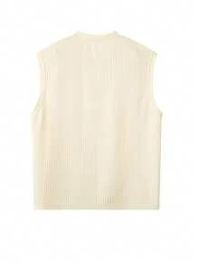 Tucano Men's Beige Ribbed Knit Sweater Vest Old Money Style Casual Business Sleeveless Top With Notch Neck For Office & Smart Casual Layering - Apricot - View 6