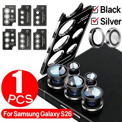 1 szt. Folia ochronna na obiektyw aparatu, kompatybilna z serią Galaxy S26, metalowa osłona obiektywu aparatu ze szkła hartowanego z wzorem CD, łatwa instalacja, ochrona obiektywu, kolor czarny/wielokolorowy/srebrny/niebieski/fioletowy