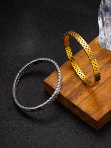 1 pieza Brazalete de acero inoxidable con baño de oro de 18K y diseño geométrico, joyería minimalista unisex resistente al agua y a la oxidación, en colores dorado y plateado - Pulsera en forma de huevo cuadrado pequeño - Ver 8