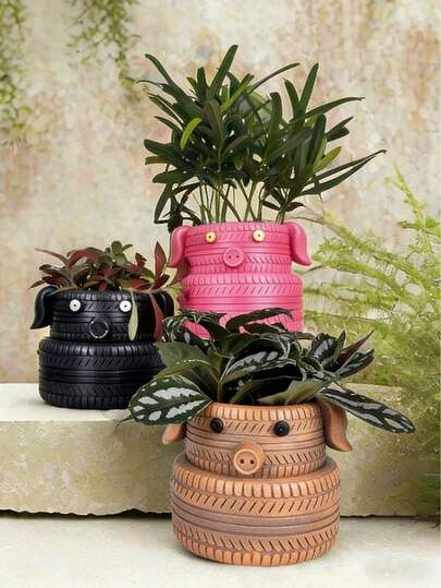 1pc Retro Resin Tire-Shaped Planter - Vintage Round Tire Planter Pot, Suitable For Balcony & Outdoor Planting, Indoor Decor, TV Cabinet, Desk, Bar Counter, Foyer And Home Decoration