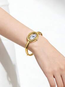 1 Set LUCKYFOX Quartz Bracelet Watch With Pearl Earrings And Ring, Minimalist Casual Retro Business Style Zinc Alloy Watch, Luxury Gift Set With Greeting Card, Suitable For Holidays, Valentine's Day Gifts - Gold - View 5