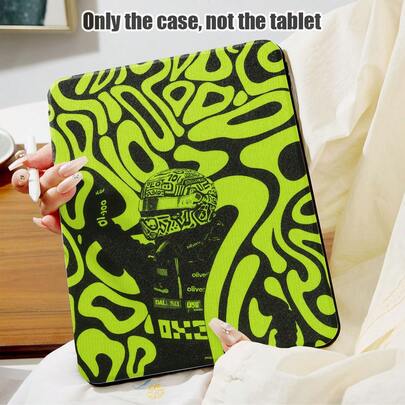 1pc Fluorescent Green & Black Abstract Wave, Helmet Pattern PU Leather Flip Cover Case With 360 Degree Rotating Stand & Pen Slot, Auto Sleep/Wake Function, Compatible With Samsung A9/A9+/S9/S9FE/A11/A11+/S11/S10 FE/S10 FE+/S10 Lite, Apple Air 5/6, Honor, Matepad SE 11, Suitable For Back To School, Valentine's Day, Holiday Gifts