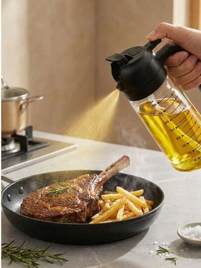 Oil Sprayer For Cooking With Precise Scale, Shatterproof PP Olive Oil Spray Bottle For Air Fryer & BBQ, High Pressure Nano Fine Mist Mister, Leak-Proof Healthy Oil Control Tool, 1PC