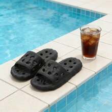 Breathable Bathroom Slippers, Unisex Couples Design, Non-Slip Quick-Drying Shower Sandals - Black - View 9