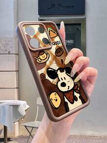 1pc Fashionable TPU Thick Shockproof Phone Case, Scarf Puppy Coffee Element Pattern, Minimalist Design Compatible With Android //// Series - Brown - View 3