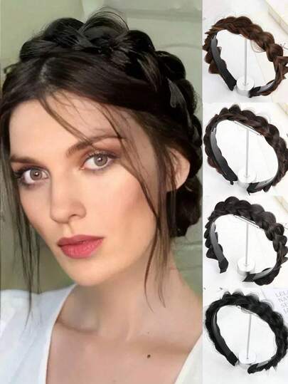 1pc Anti-Slip Fluffy Fishbone Synthetic Hair Band, Washable Braided Hair Band, Fishbone Braided Hair Band, Suitable For Bride And Daily Wear Hair Accessory (Width: 1.5-2cm), Hair Band, Hair Hoop Hair Accessory