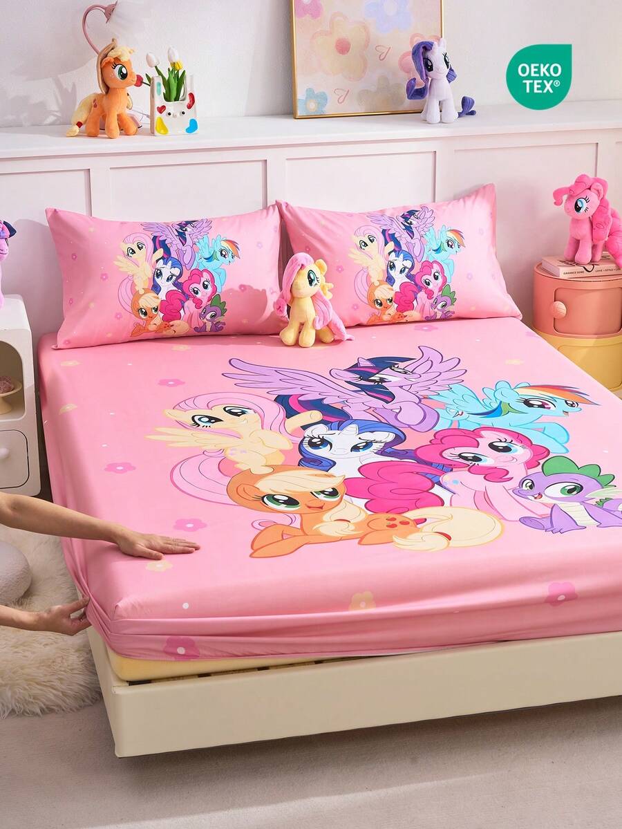 South Life MY LITTLE PONY 2/3件套小马宝莉印花床上用品套装，包含床笠、床垫套，柔软透气，多种尺寸可选，适用于单人床/双人床/大号双人床/特大号双人床，可机洗，卡通人物设计，温馨的房间装饰，精美礼品，通过OEKO-TEX认证