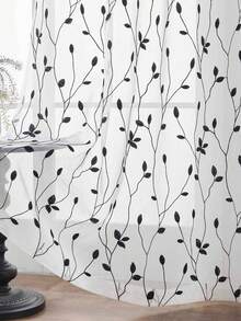 1 tấm rèm voan thêu họa tiết hoa, có khe luồn thanh treo, chống tia UV và thoáng khí, chất liệu polyester, không có lớp lót, thích hợp cho phòng khách, phòng ngủ, phòng ăn. - màu đen - Xem 3
