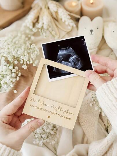 1pc 5-Inch Baby Wooden Ultrasound Photo Frame, Pregnancy Announcement, Newborn Birth Keepsake, Suitable For Nursery, Popular