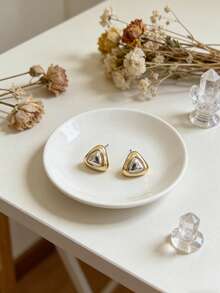 1 Pair Women's Minimalist Dual-Tone Triangle Earrings, Cute & Elegant For Weddings, Parties And Daily Wear,Summer,Jewellery - Multicolor - View 8