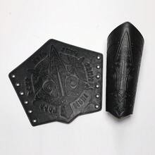 1pc Vintage Medieval Embossed Wrist Cuff - Faux Leather, Geometric Pattern, Suitable For Halloween Cosplay And Stage Performance, Knight, Accessory - A - View 2