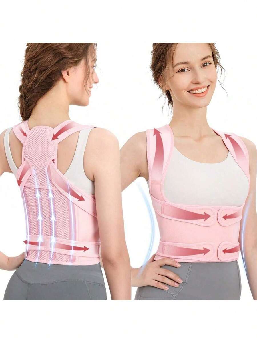 Unisex rosa Rückenstützgürtel, entwickelt, um die Haltung bei Kyphose und runden Schultern zu verbessern. Verstellbarer unsichtbarer Druckstützriemen, geeignet für Erwachsene, die lange im Büro sitzen. Unsichtbarer Rückenstützgürtel mit verstellbarem Design, mit Schultergurten und Taillenunterstützung, bequem und atmungsaktiv, kann die Haltung verbessern, ergonomisches Design für den täglichen Gebrauch