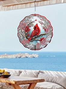 10-Inch Metal Crimson Redbird Wind Chime - Rotating Wind Chime Decor With Redbird And Leaf Pattern, Suitable For Yard, Patio And Lawn Decoration, Christmas And Thanksgiving Decor, All-Season Christmas Decoration - 1PC - View 3