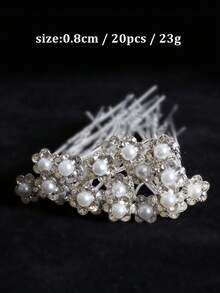 20个水晶花朵U型发夹，新娘婚礼发型配饰 - 銀色 - 查看 3