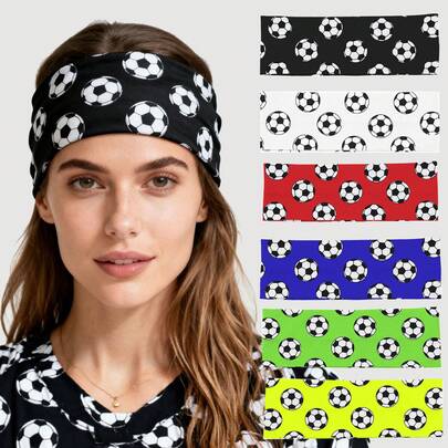 1pc Football Headband, World Cup Elastic Printed Headband, Sweat-Absorbing Breathable Sports Headwear, Football Element Hair Accessory